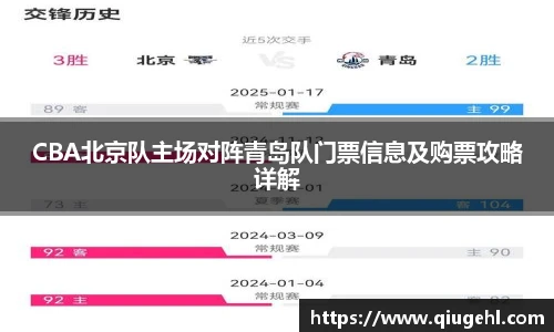 CBA北京队主场对阵青岛队门票信息及购票攻略详解